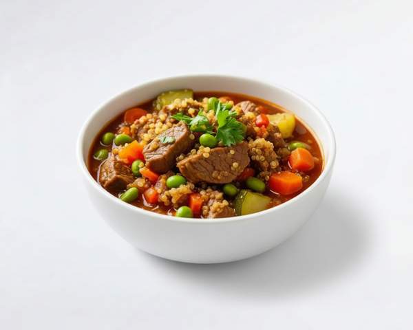 Тушеное соевое мясо с овощами и киноа