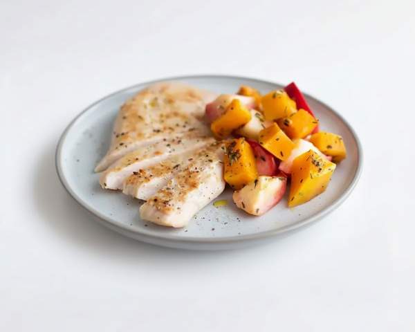 Стейк из куриного филе сувид с гарниром из тыквы и яблок