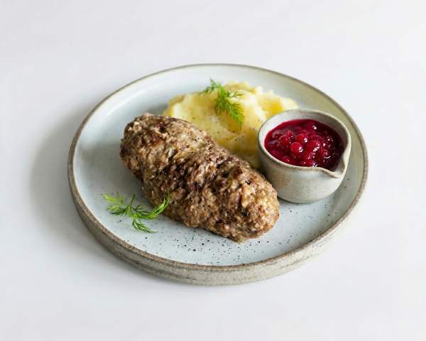 Рубленная говяжья котлета с клюквенным соусом и картофельным пюре