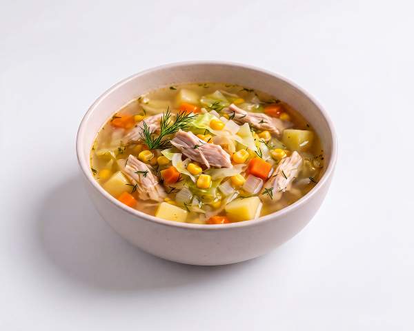 Щи свежие с кукурузой и курицей