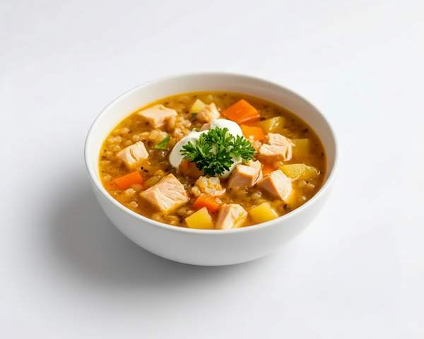 Гречневый суп с копченой курицей и сыром