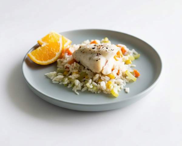 Окунь с рисом и овощами