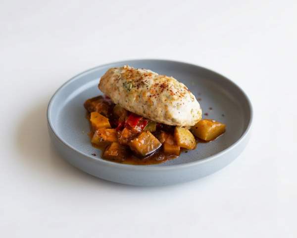 Котлета на пару куриная с брокколи и овощное рагу