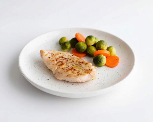 Стейк из куриного филе с брюссельской капустой и овощами