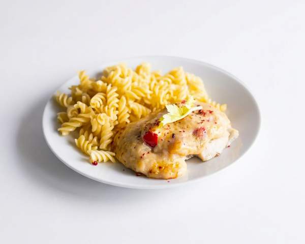 Рыба запеченная с овощами и сыром и макароны
