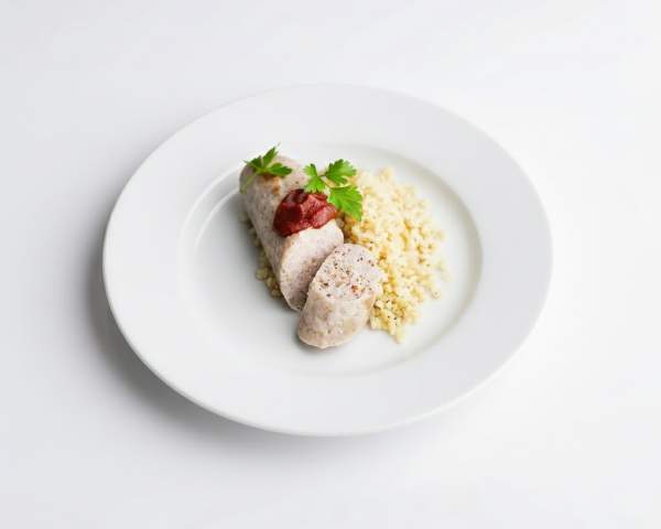 Рубленная колбаса из куриного филе с пряным булгуром
